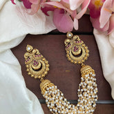 Premium Mayil Jada Billai with Pearl Maatil-Bun Billai-Red-G13097